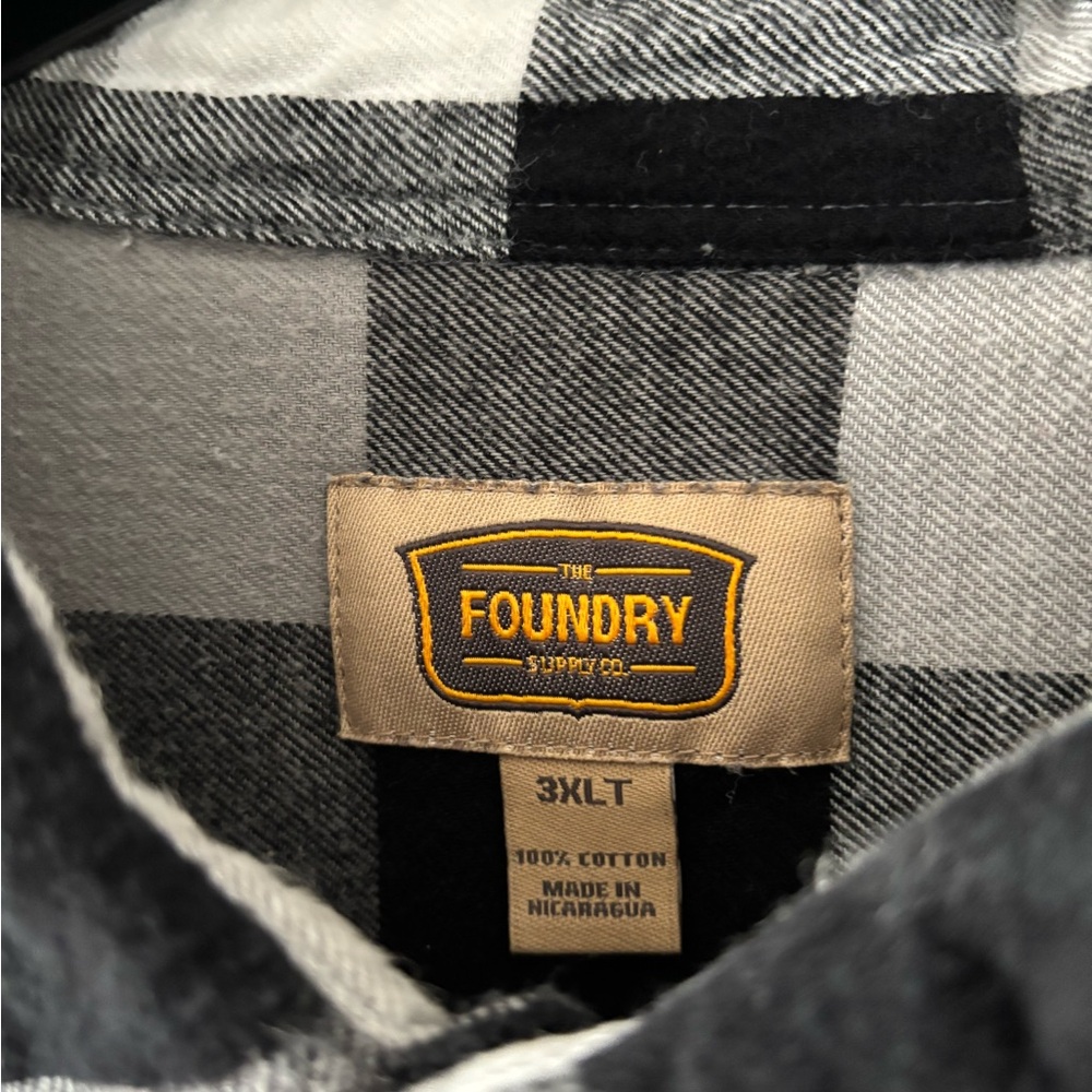 The Foundry Supply Co. Black and White Plaid Casual Button Down Shirt 3XLT